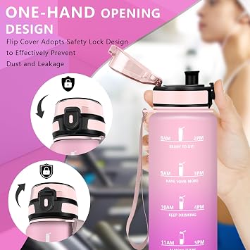 Trinkflasche 1l Trinkflasche Sport Auslaufsicher Wasserflasche mit Motivierendem Slogan Wasserflasche mit Schwammbecherbürste Leicht zu Reinigen Water Bottle für Fitness Schwimmen Triathlon