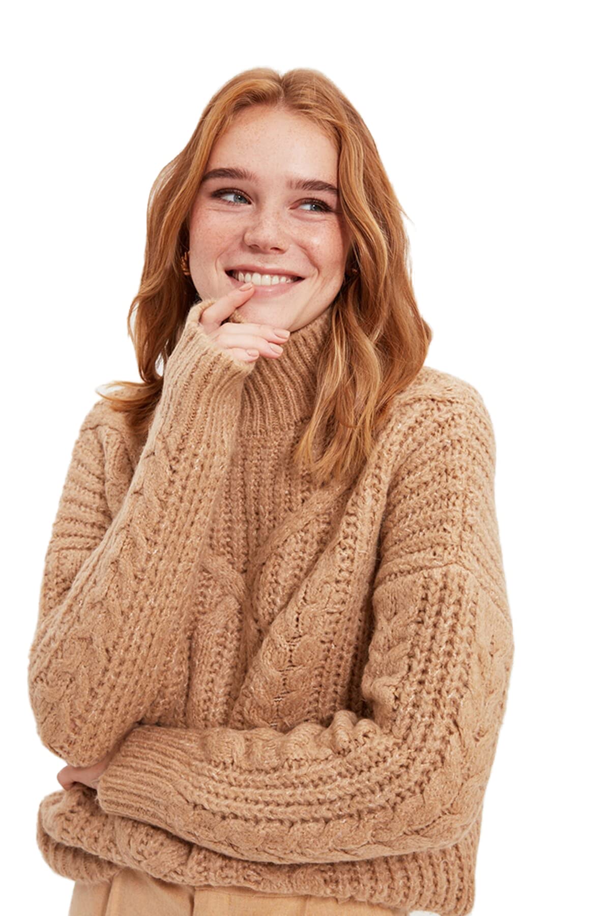 Trendyol Women's Camels Regular Basic Standing Collar Knitwear Sweater