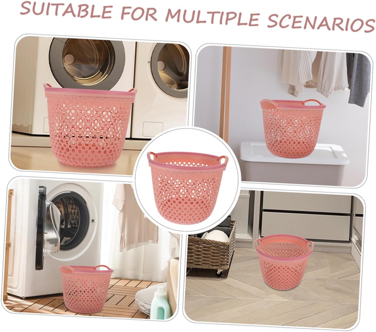 Large Laundry Hamper with Handle PP Material Hollow-out Dirty Clothes Basket for Bathroom and Bedroom Storage Smooth Surface Multipurpose Organizer in Light Pink