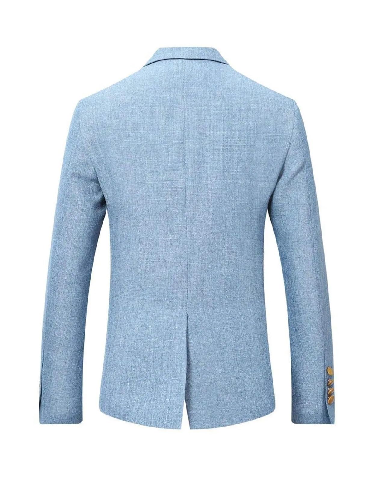 Abito da Sposo Completo da Uomo in Lino Beige/Blu, 3 Pezzi, Monopetto, Slim Fit, Blazer, Gilet, Pantaloni, Elegante, Estivo, Spiaggia, for Matrimonio per Matrimonio