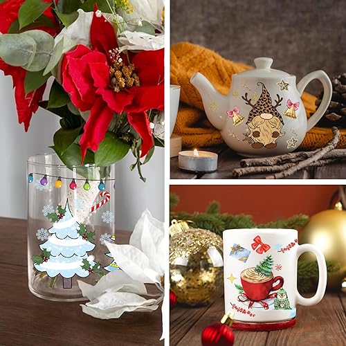 Miniatura 4 de 10 hojas de envoltura de copa UV DTF, temática de Navidad, copo de nieve de invierno, muñeco de nieve, frotar en transferencias para manualidades de