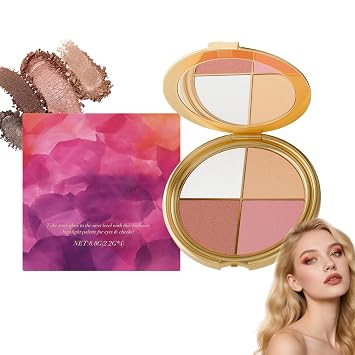 Glowjiu Glow Gallery Highlighting Eye & Cheek Palette, Glowjiu Highlighting Eye & Cheek Palette - Eyeshadow and Highlighter Makeup, 4-In-1 Highlight Shades Makeup for Blush 1Pcs