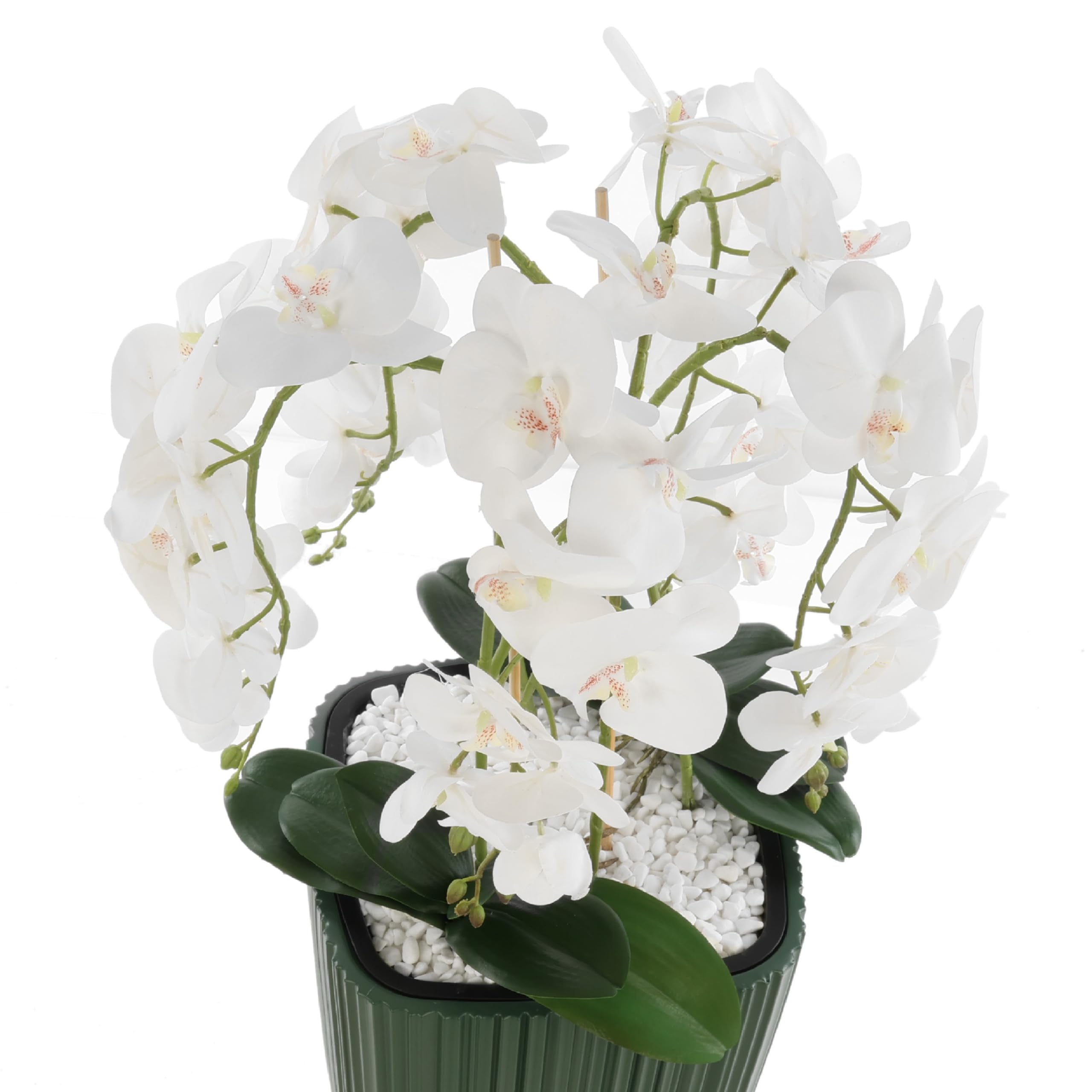 botle Sztuczna orchidea, biała kaskada, bukiet kwiatów w doniczce, zielony, wys. 95 cm, gumowane kwiaty, 5 pędów, dekoracja domu, biura, piękna, stylowa