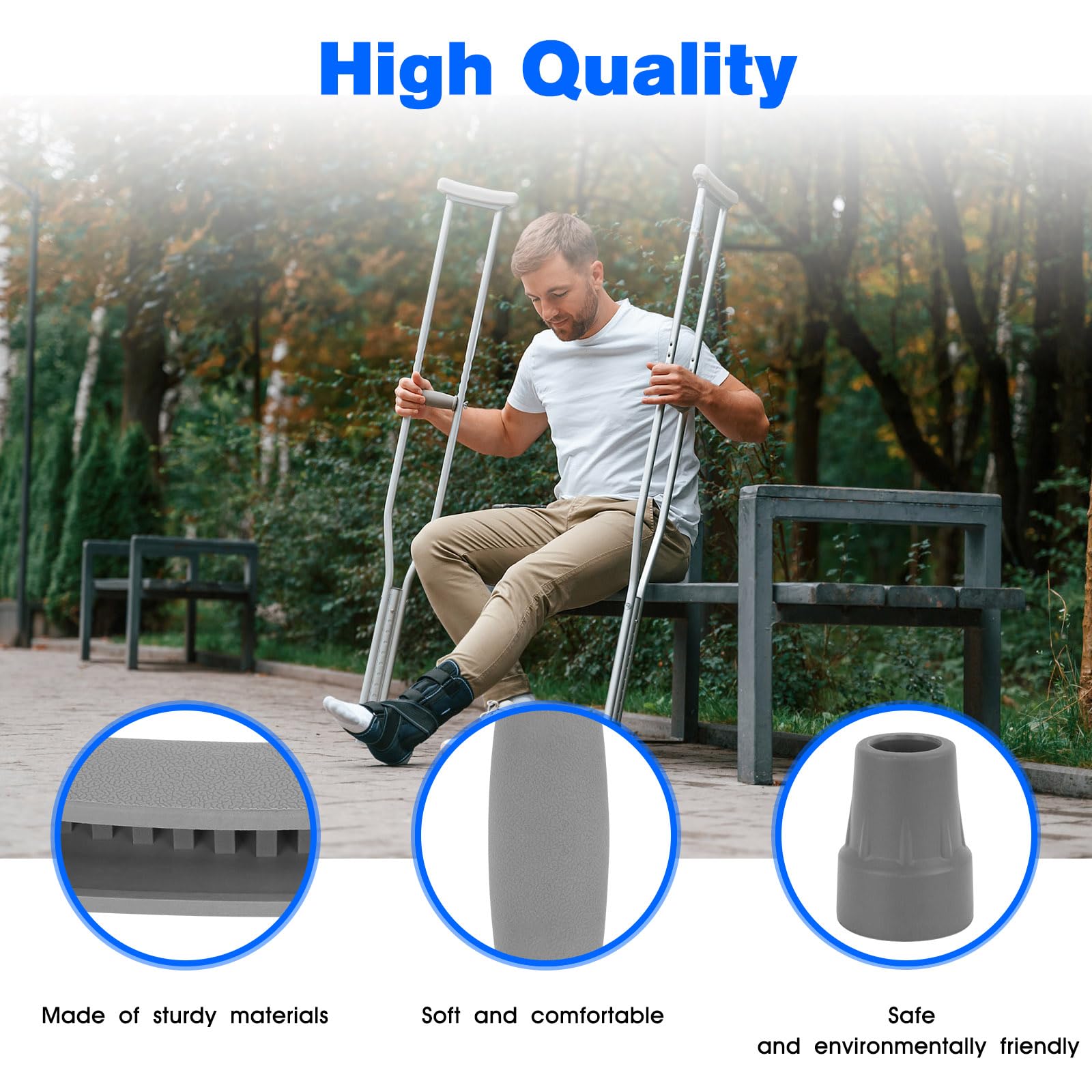 Almohadillas de repuesto para muletas de repuesto para axilas, muletas para caminar, muletas de brazo, empuñaduras y tapas de pies, se adapta a muletas de aluminio estándar, juego de 6 piezas