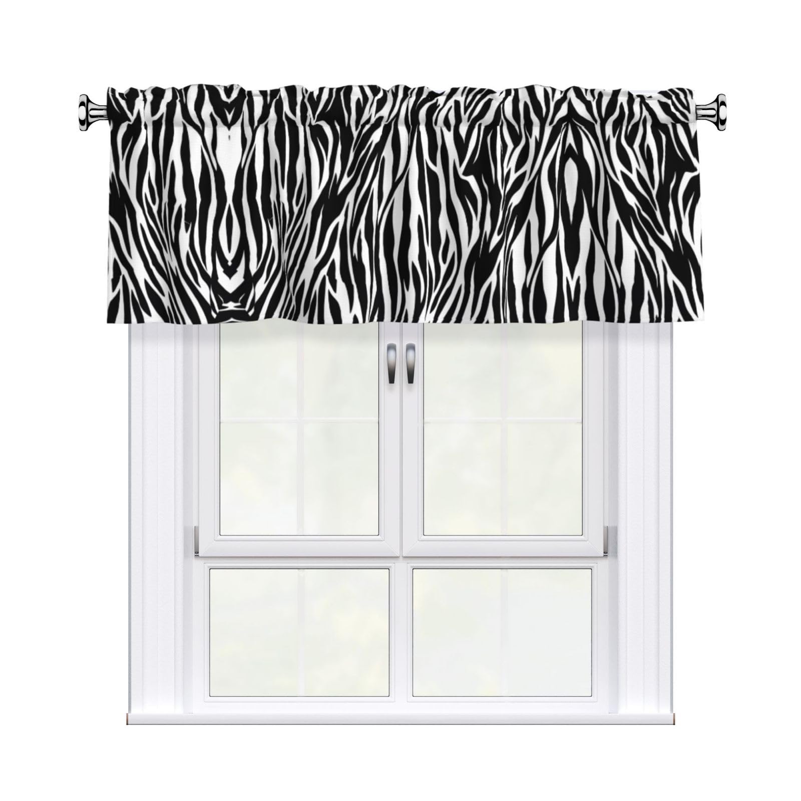 WHJDPP Zebra Print Prints Curtain Valance 54x18 Inch - Peach Skin Window Cover with Printed Design, Filtering Light for Kitchen Decor