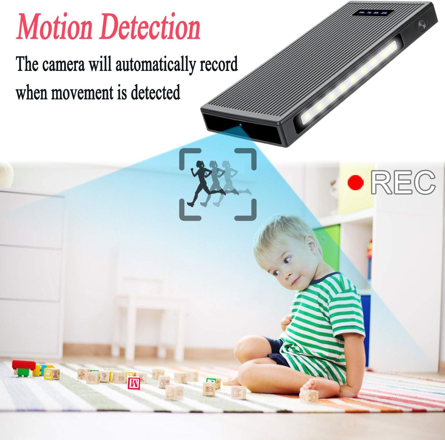 Illustration of motion detection feature with a child and movement icons