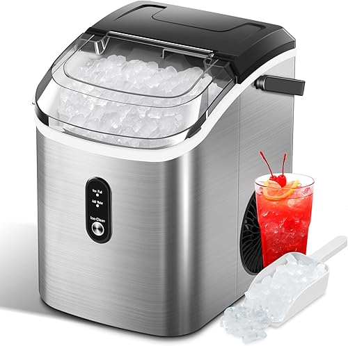 ZAFRO Nugget Ice Maker - Máquina para hacer hielo con autolimpieza, 35 libras24 horas, máquina de hielo de pellets con cesta de hielo, cuchara de