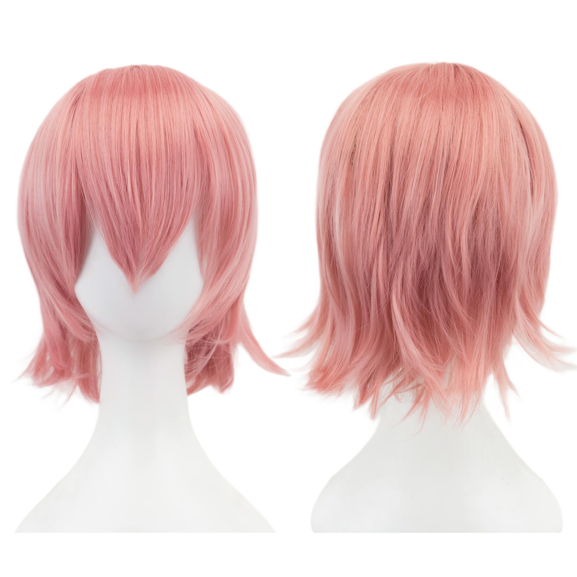 IMISSU 12 Inches Unisex Short Cosplay Hair Party BOB Wig with Bangs Halloween Costume Wigs (Pink)