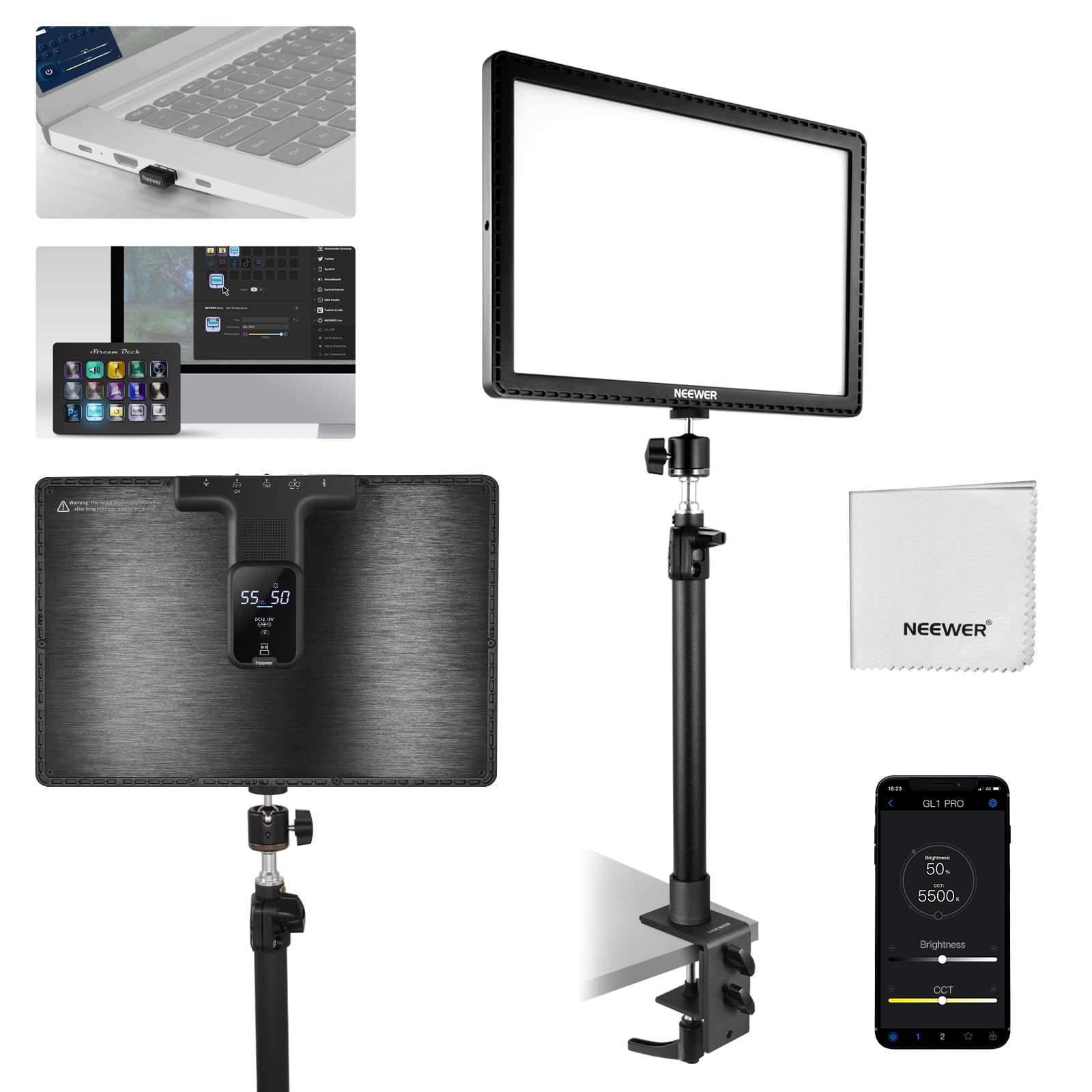 NEEWER Luce LED da 15,5 pollici, CRI97+ morsetto sul pannello da scrivania, illuminazione video 2,4 G PC/Mac iOS/Android, compatibile con Elgato Stream Deck per registrazioni di gioco, chiamate zoom