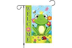 Louise Maelys Welcome Spring Summer Frog Garden Flags | Burlap Small Hello...