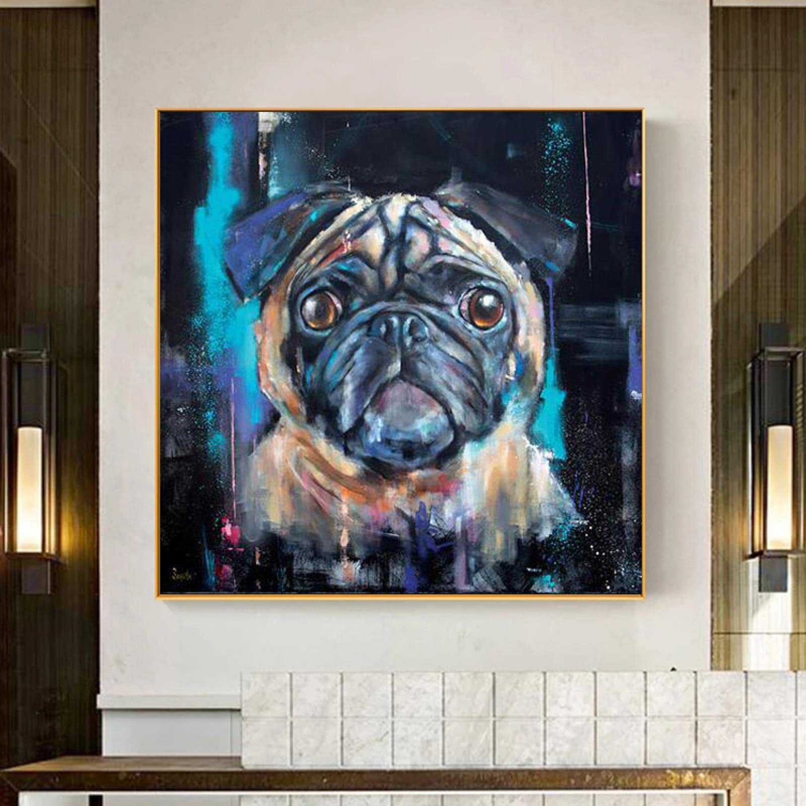 Amazon｜カラフルなかわいいパグ犬動物キャンバス絵画落書きストリート