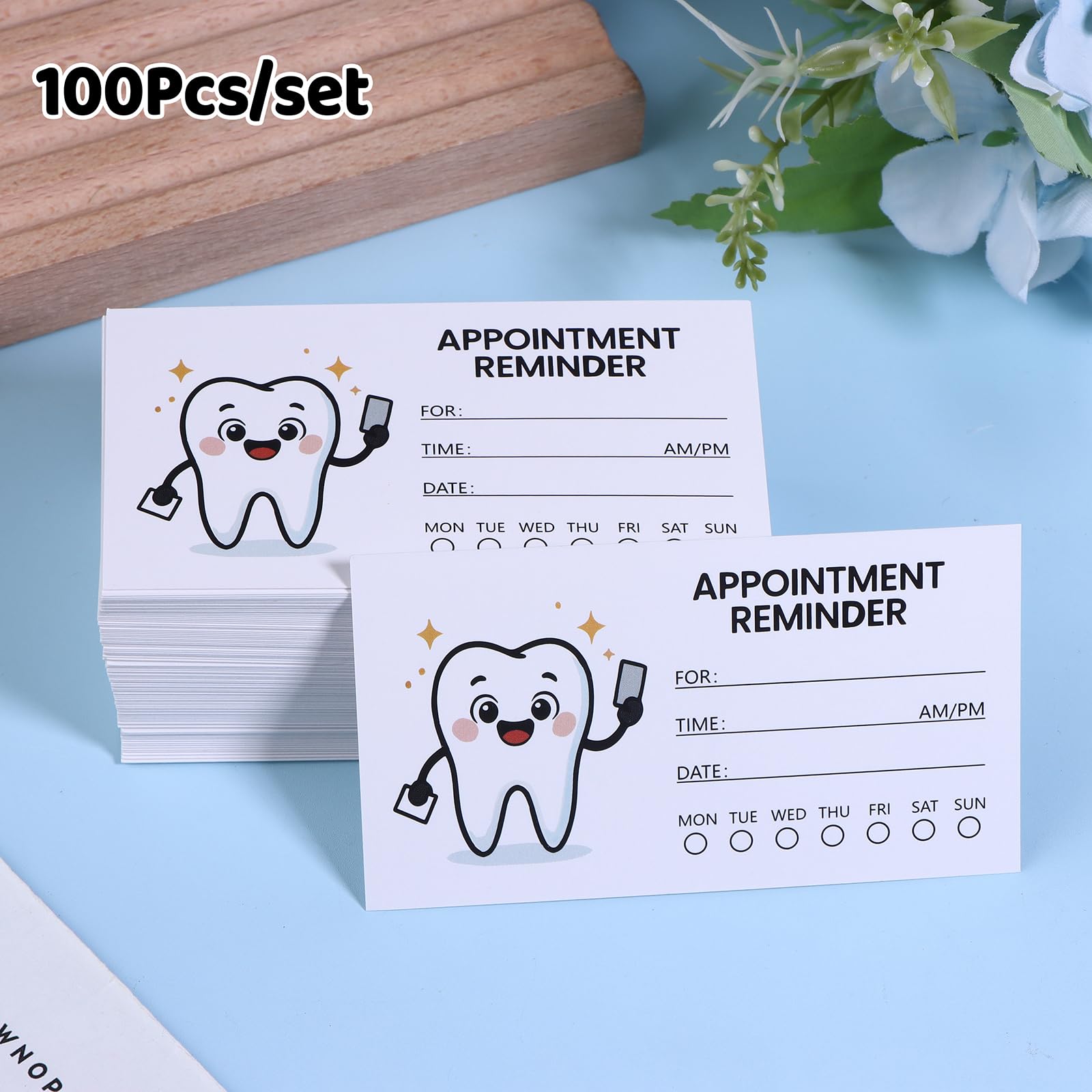 100 biglietti di promemoria per appuntamenti con design a dente, schede di notifica professionali per pazienti dentali con caselle di controllo, adatte per studio dentistico, regali dentali e schede