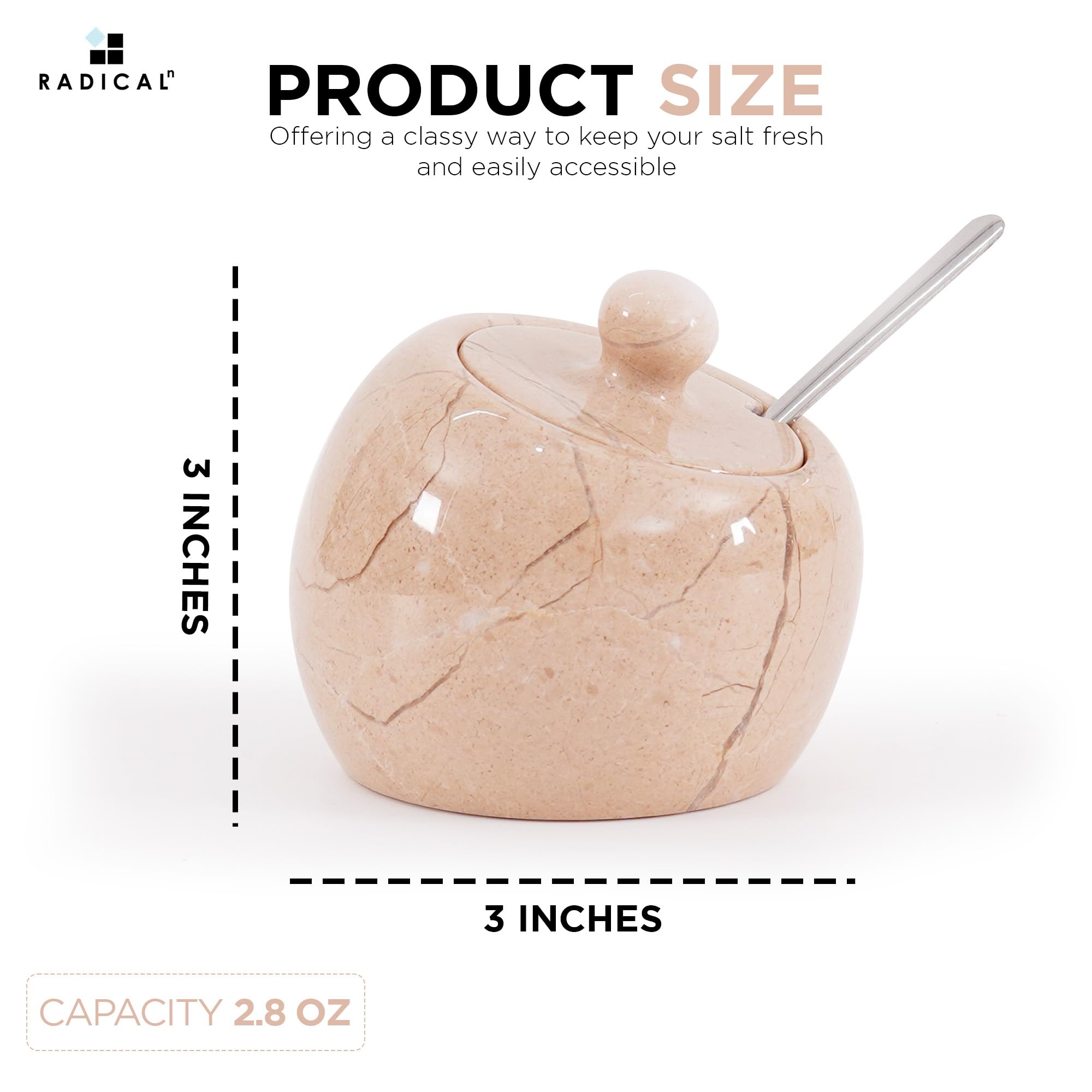 Radicaln Saliera in marmo con coperchio, 7,6 cm, contenitore per sale e spezie Verona, per piano di lavoro della cucina, zuccheriera e saliera da tavolo