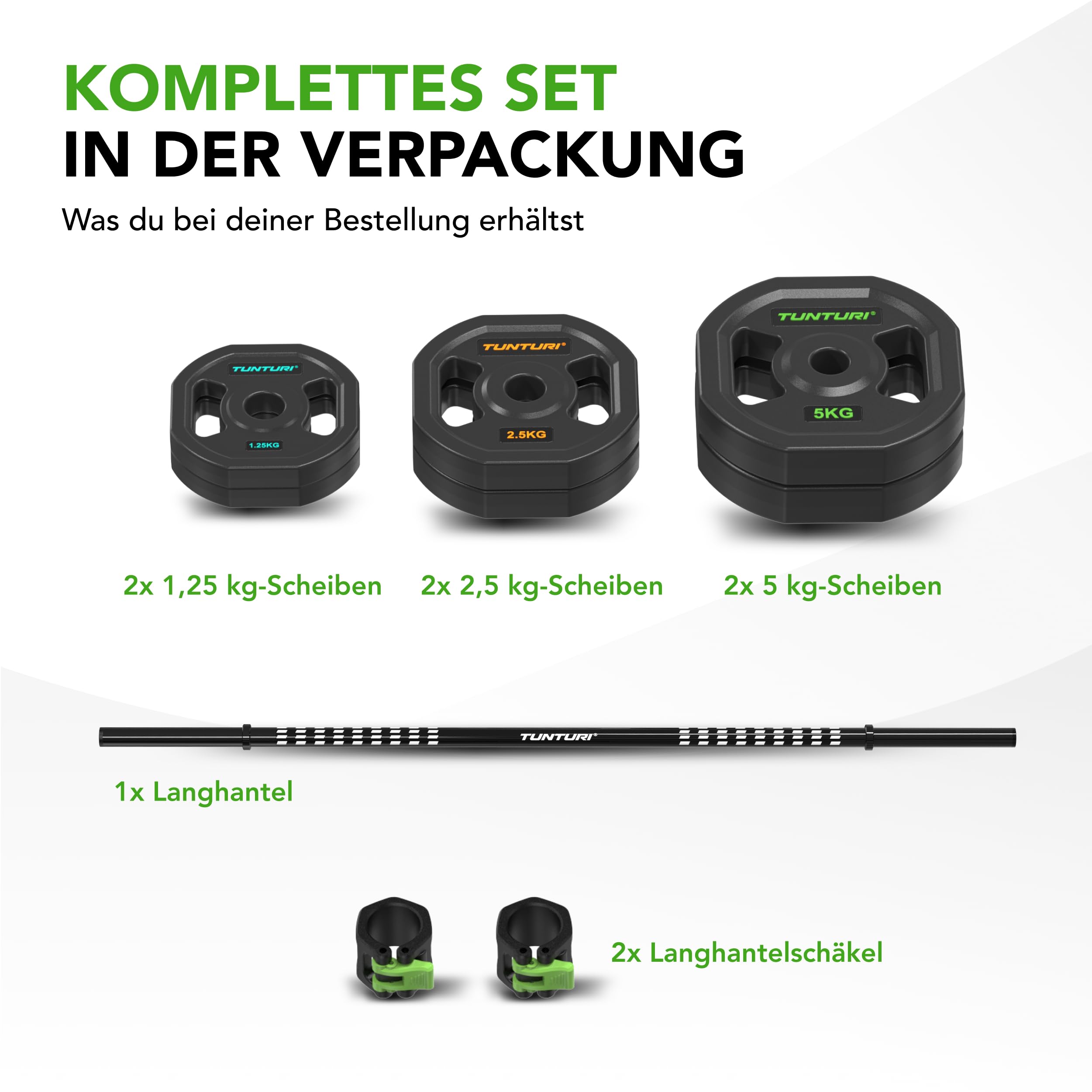 Tunturi Aerobic Pump Gewichtenset 20kg - Hantelset aus Gummi mit Hantelstange und 6 Scheiben