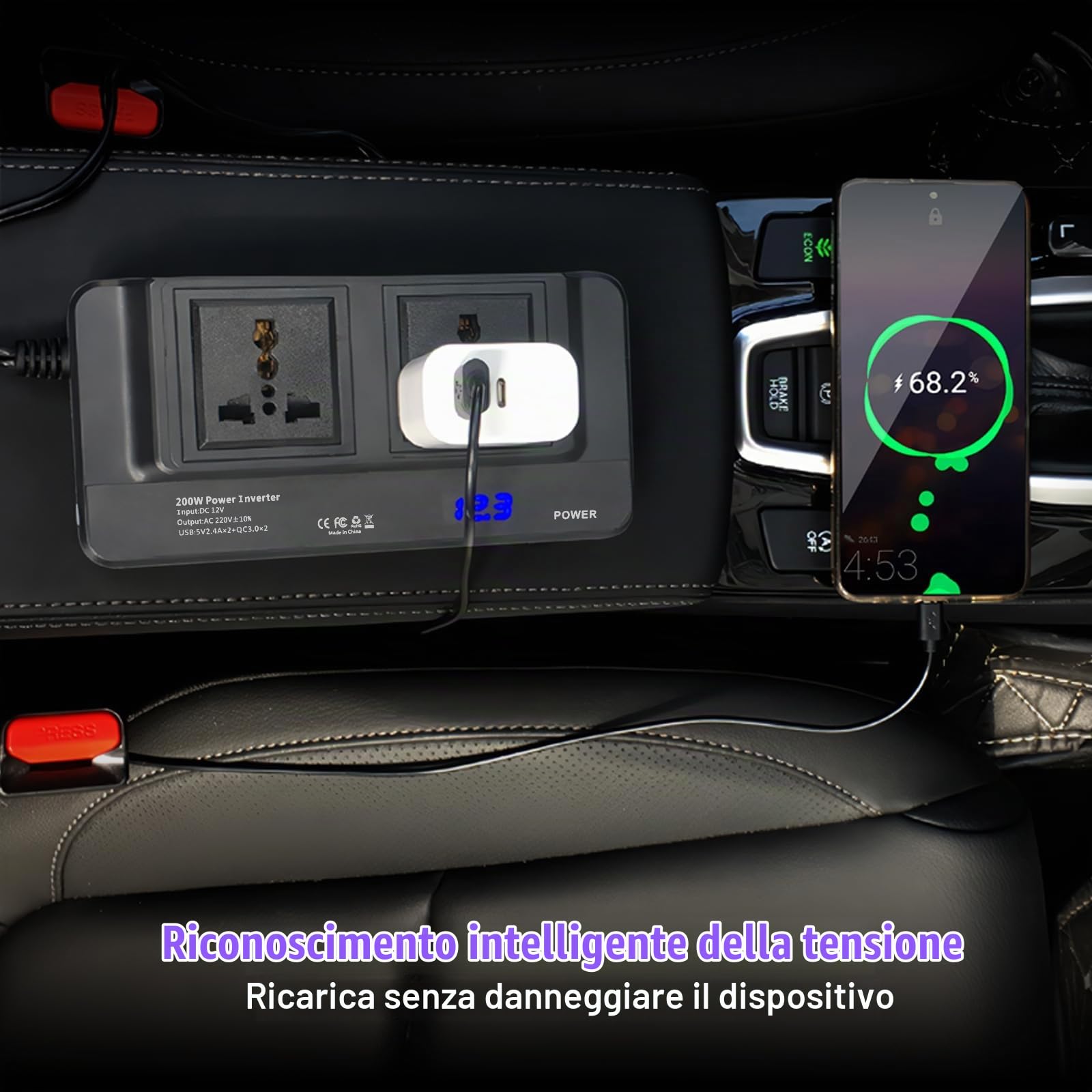 200W Inverter 12V a 220V Convertitore Potenza Onda Modificata - Ricarica Rapida, Protezione Multipla, 2 Prese CA, 4 Porte USB, Display Digitale per Auto, Camper, Campeggio, Lavoro in Movimento