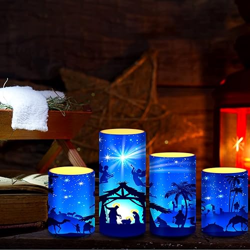 Miniatura 7 de Tiamon Velas LED con temática religiosa sin llama, funciona con pilas, luz cálida y parpadeante para decoración de mesa de Navidad (romántica)