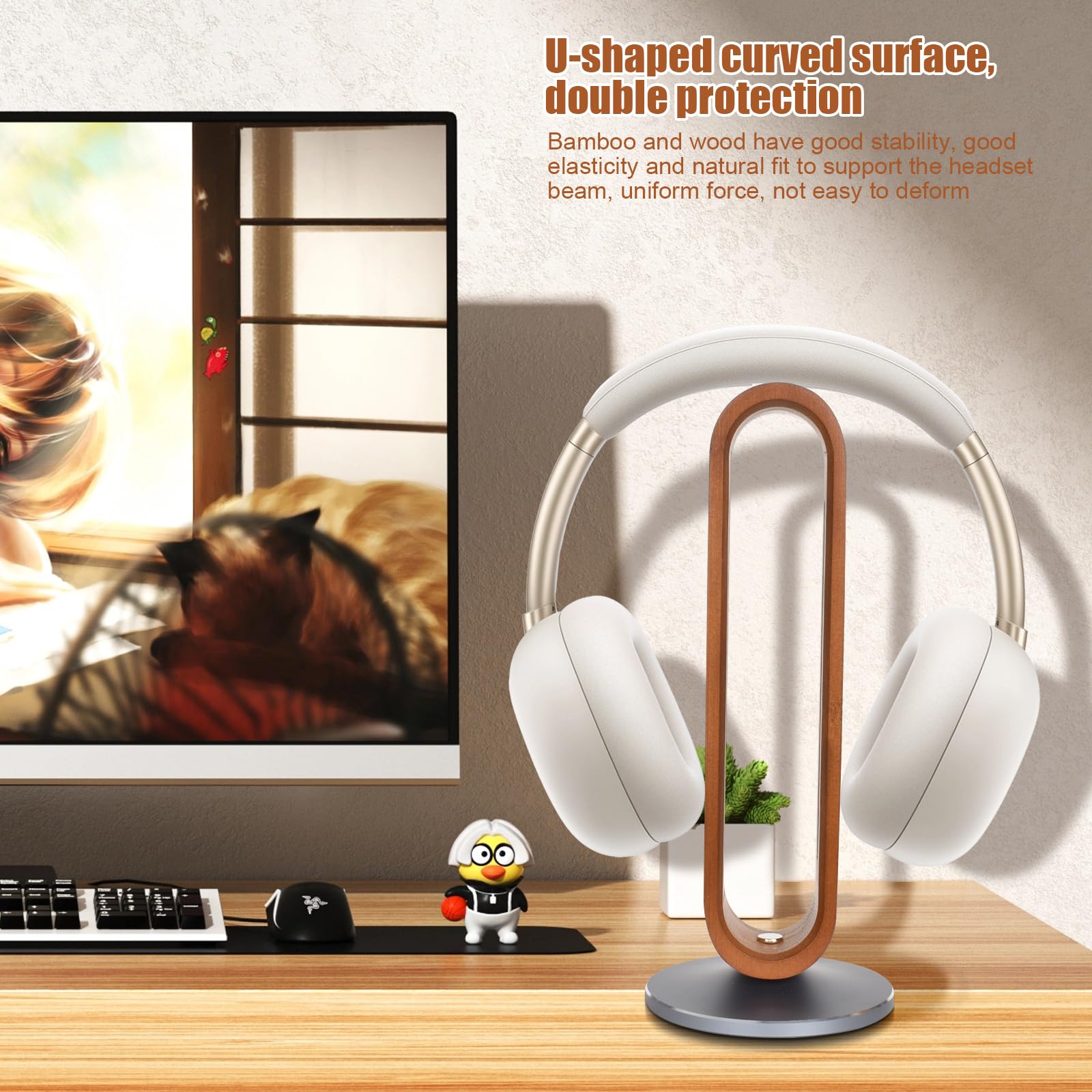 NO Support de Casque Audio en Bois, Antidérapant & Durable, Repose Casque Gaming Universel & Forme Unique de U, Porte Casque Gamer Idéal pour Maison, Bureau & Boutique - Marron