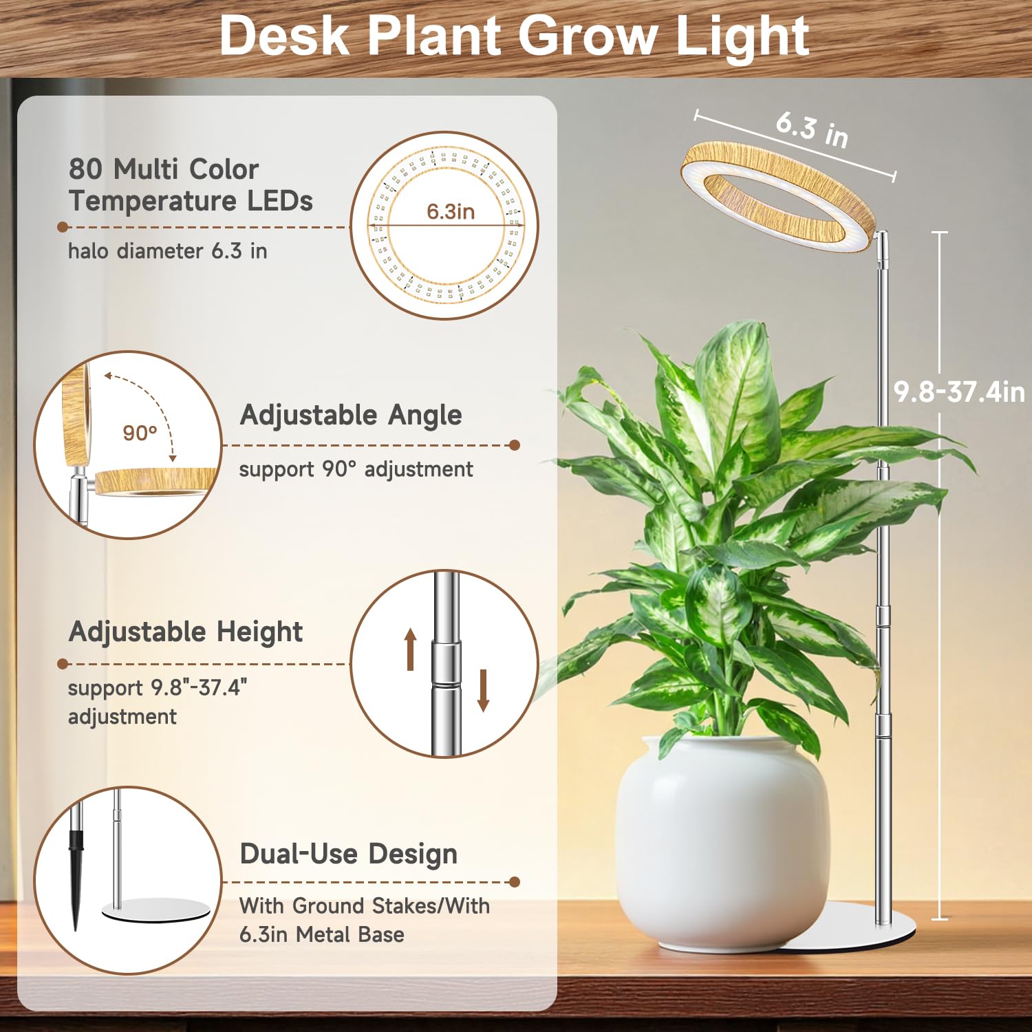 Aokrean Luz de cultivo, espectro completo, 16 cm, Halo Plant Light para