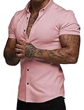 Men's Muscle Fit Dress Shirts Summer Casual Button Down Short Sleeve High Stretch Wrinkle-Free Shirt