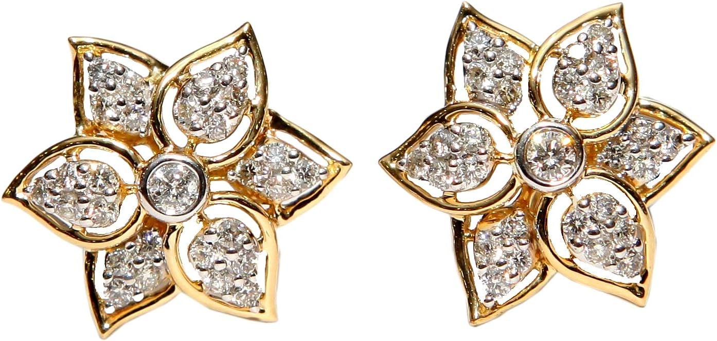 Zevraat 0.60 Carat F-G/I1 Natural Round Diamond Star Shaped Screw Back Stud Earrings, 18k Yellow Gold
