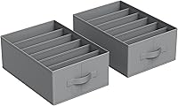 SONGMICS 2-Pack Large 6-Compartment Closet Organizers with Handles - Foldable Drawer Dividers for Jeans, Sweaters, Pants - 16.5x11.8x6.7in Dove Gray