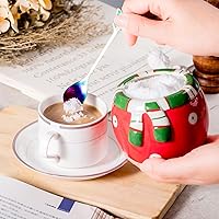 Vista 7 de Azucarero de cerámica con tapa y cuchara, elegante recipiente para azúcar con bonito diseño de muñeco de nieve navideño, decoraciones navideñas