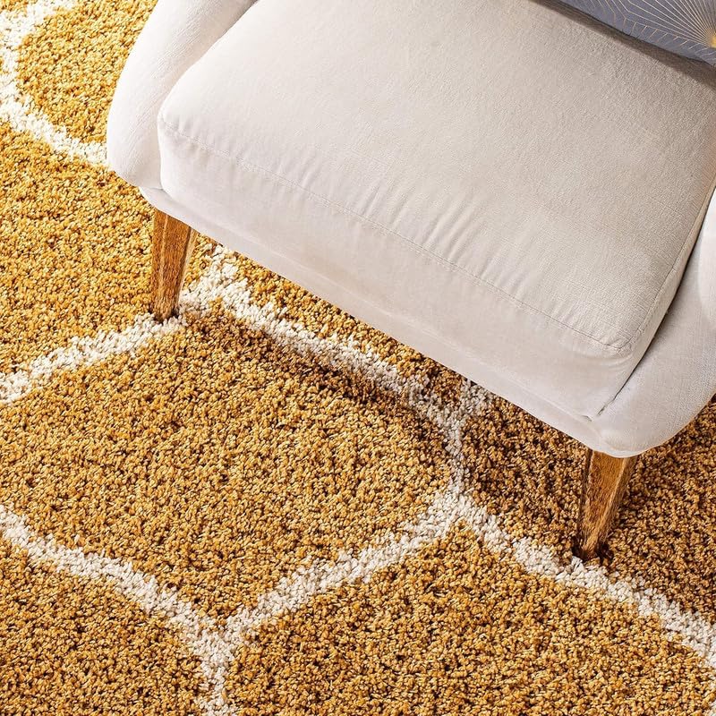 Image of SAGON Anti-Skid Shaggy Carpet Rug for Home | Ultra-Soft Plush Floor Mat for Living Room & Bedroom | Non-Slip, High-Density, Cozy Luxury Decor| 6 x 9 Feet Yellow Ivory Diamond
