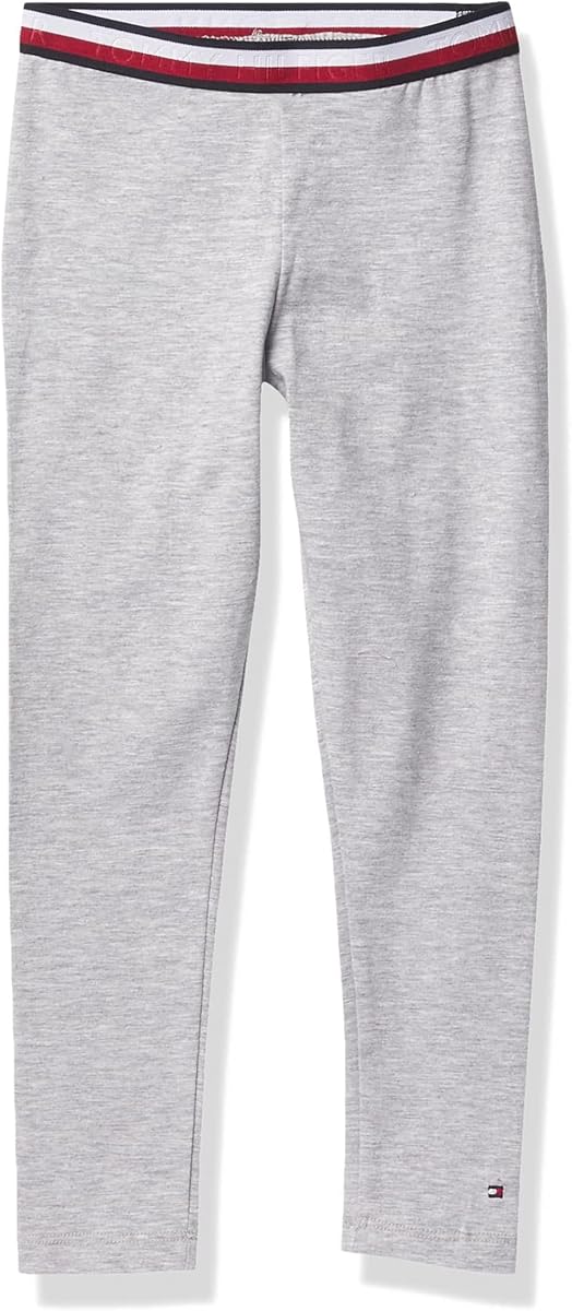 Tommy Hilfiger Leggings de punto elástico para niñas, pantalones largos con ribete de logotipo clásico