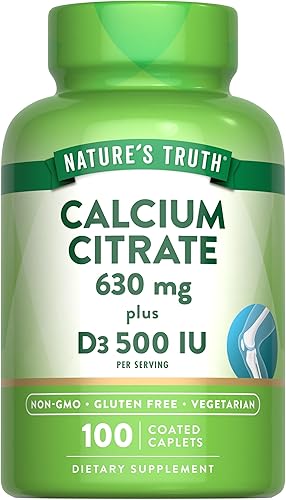 Citrato de calcio con vitamina D3 | 100 comprimidos | Suplemento sin OMG, sin gluten | por Nature's Truth