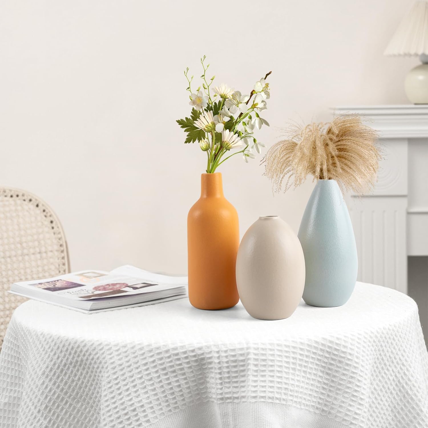 Flower Ceramic Vase for Home Decor, Minimalist Decorative Vases Set, Bedroom Decor, Living Room Table, Office Decoration, Boho Decor - Multicolor