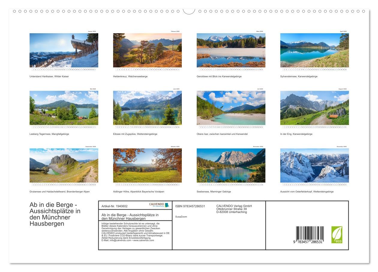 Ab in die Berge - Aussichtsplätze in den Münchner Hausbergen (hochwertiger Premium Wandkalender 2026 DIN A2 quer), Kunstdruck in Hochglanz: Ausflugsziele in den Münchner Hausbergen (CALVENDO Natur)