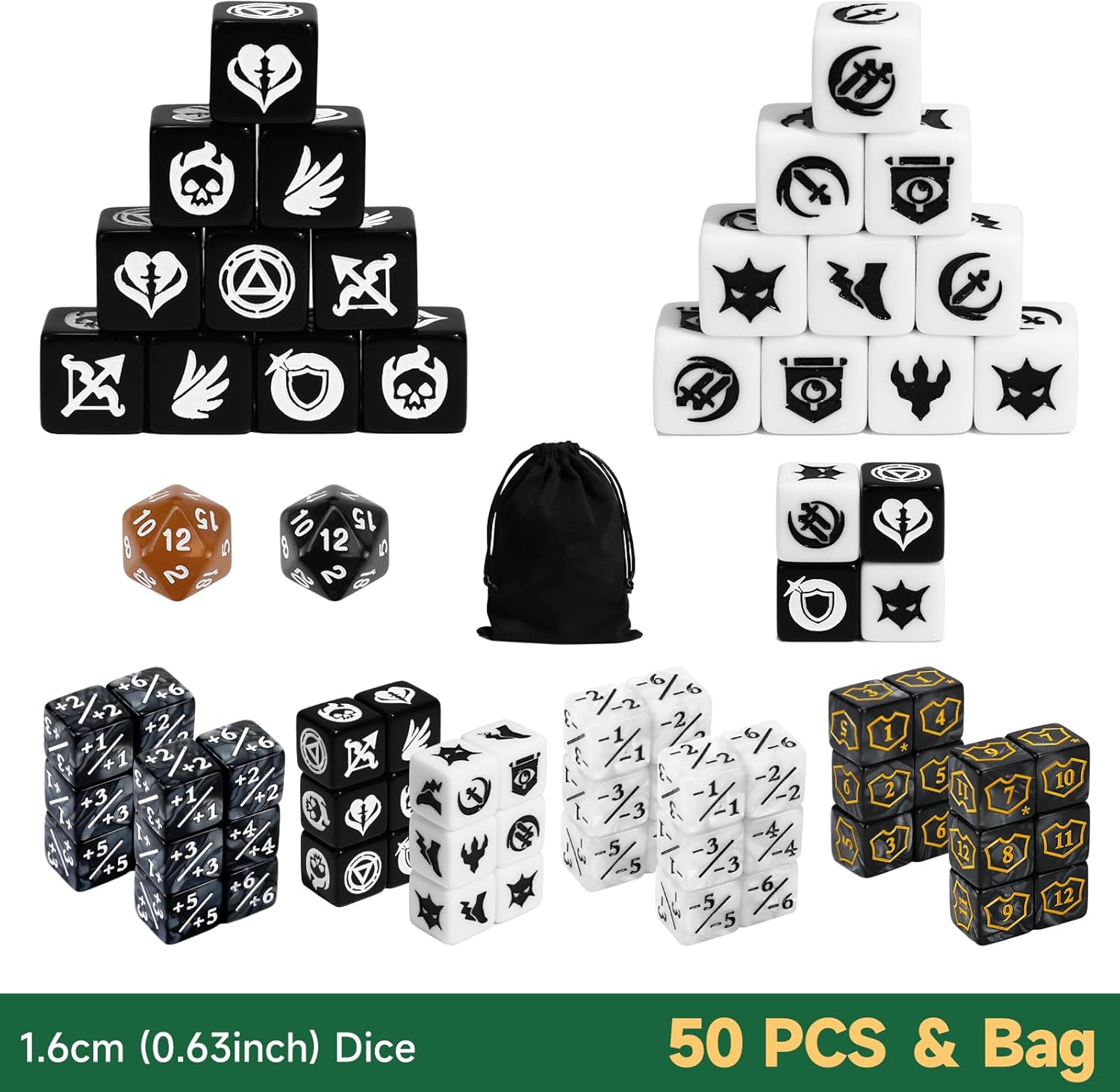 50 Pieces Abilities Keywords Counter Dice MTG Dice Plus 1 Counters Bulk Creature Stats Buff Tokens Dice Set, Compatible with MTG, TCG, Magic Card Games Accessories