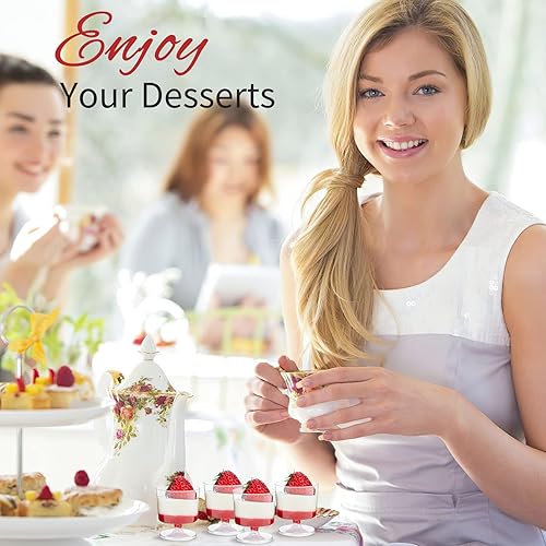 Miniatura 7 de Zezzxu 100 Pack 2 oz Mini Dessert Cups Disposable Appetizer Cups Mousse Cups Small Plastic Wine Glasses for for Serving Individual Pudding Shots