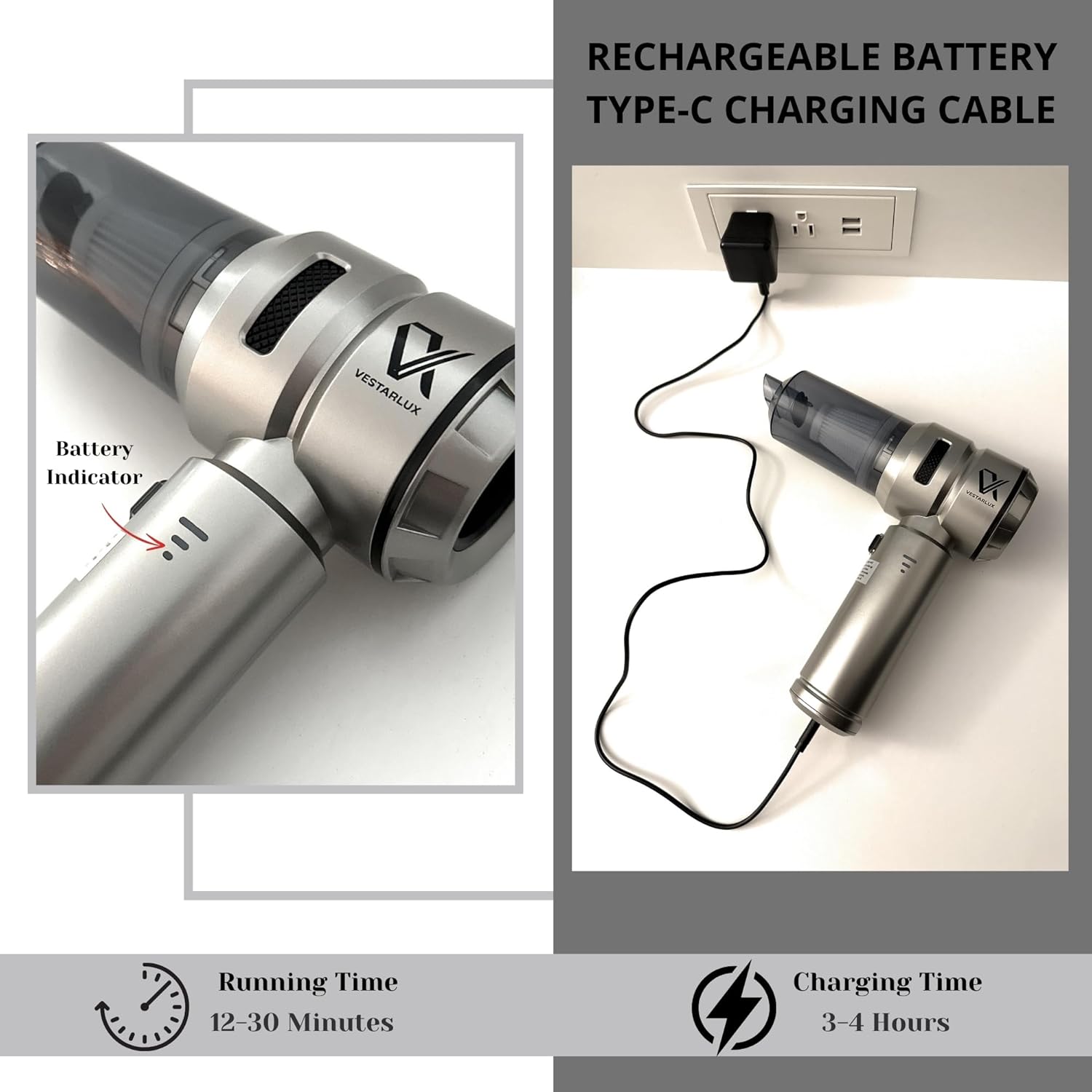 Cordless Handheld Car Vacuum Cleaner – Powerful 25000PA Suction, 3-Speed Brushless Motor, Mini Portable 4-in-1 Vacuum & Blower for Car, Home, Office, Pet Hair
