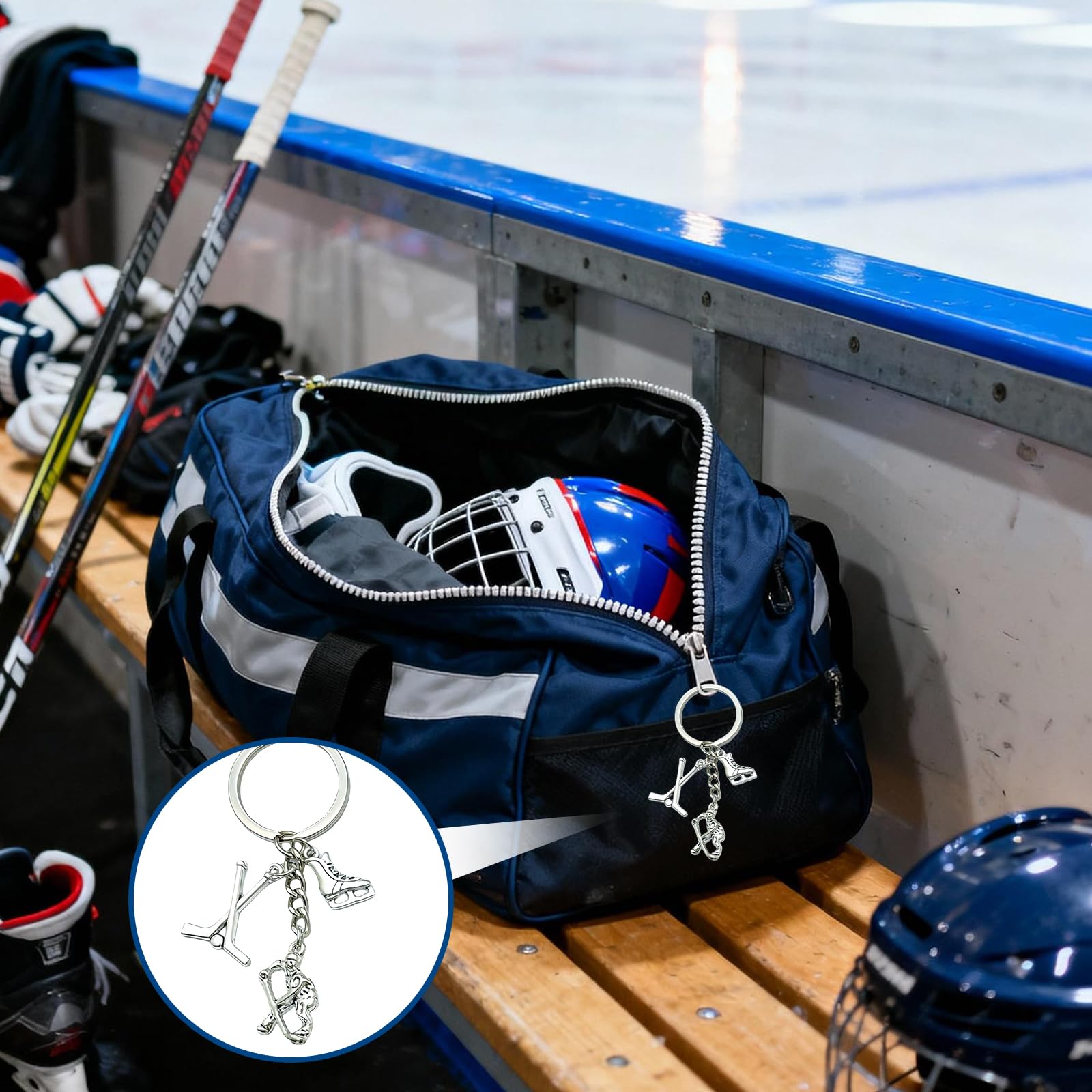 Set regalo per hockey su ghiaccio – divertenti calzini da hockey su ghiaccio da uomo con portachiavi, calzini da hockey su ghiaccio, regalo perfetto per giocatori e fan a Natale