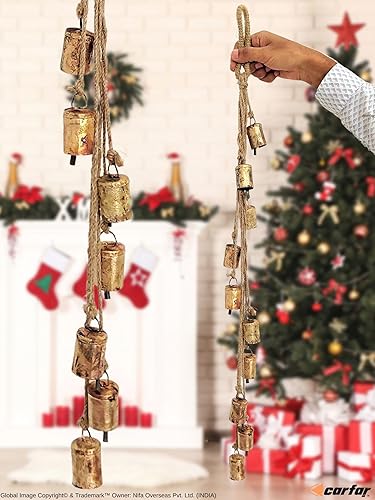 Miniatura 2 de Shabby Chic Campanas de estilo rústico vintage para colgar en racimo hechas a mano de metal Harmony Navidad Campanas de vaca colgantes en cuerda de