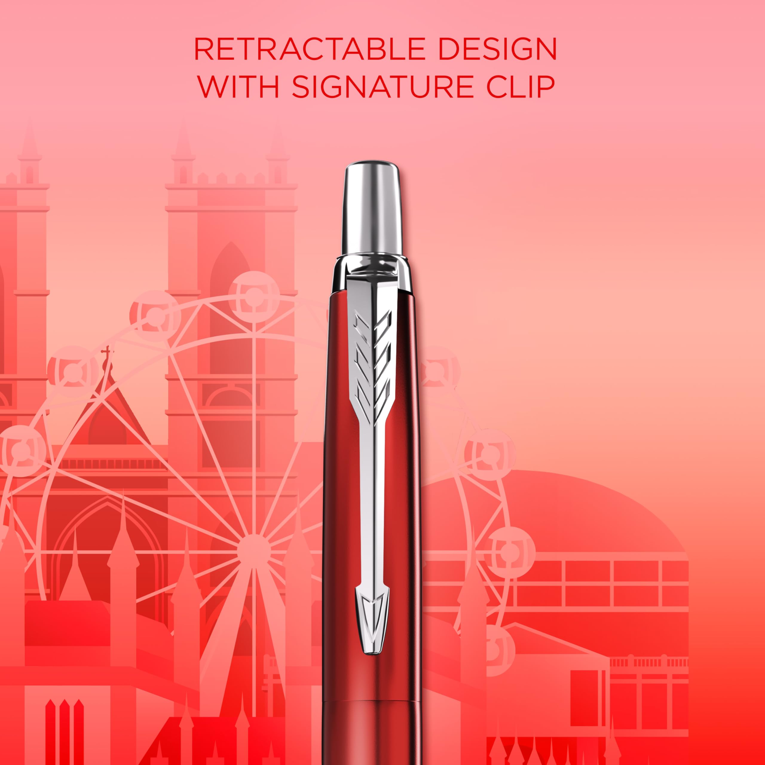 Penna a sfera Parker Jotter | Edizione speciale | London Red con puntale cromato | Punta media | Inchiostro blu | Confezione regalo
