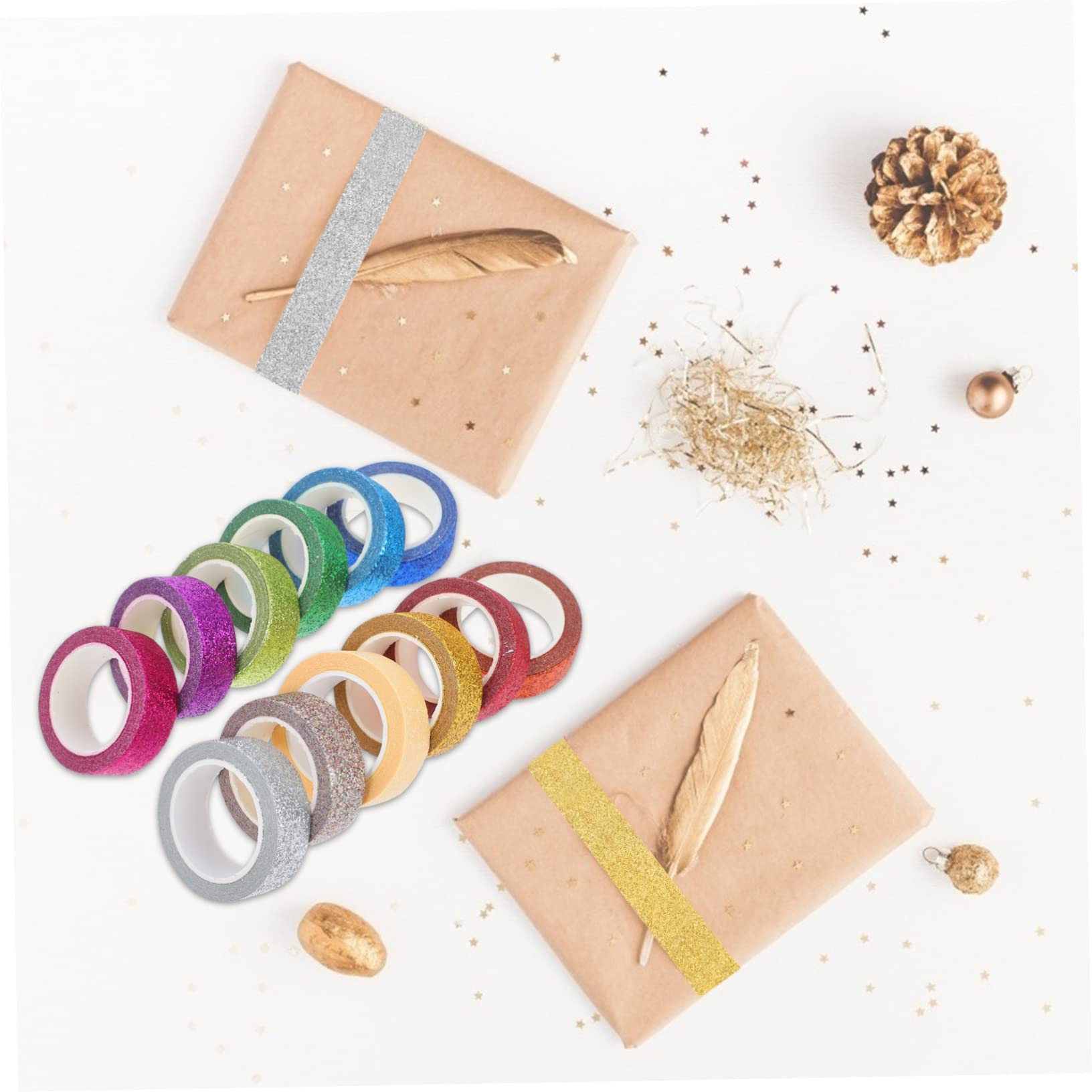 TEHAUX 24 Rollos Cinta washi Brillar Pegatinas Extra Ancho arcoíris Cinta magnética Cinta Adhesiva Cintas de Cuentas a Mano Cinta de Diario Navidad Decorar Japón Cinta de Papel