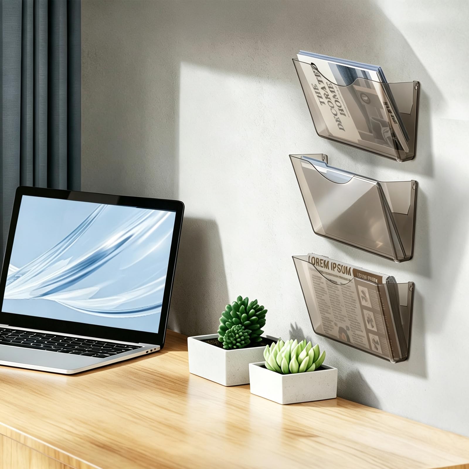 Lot de 3 porte-documents muraux en acrylique, organiseur mural à une seule