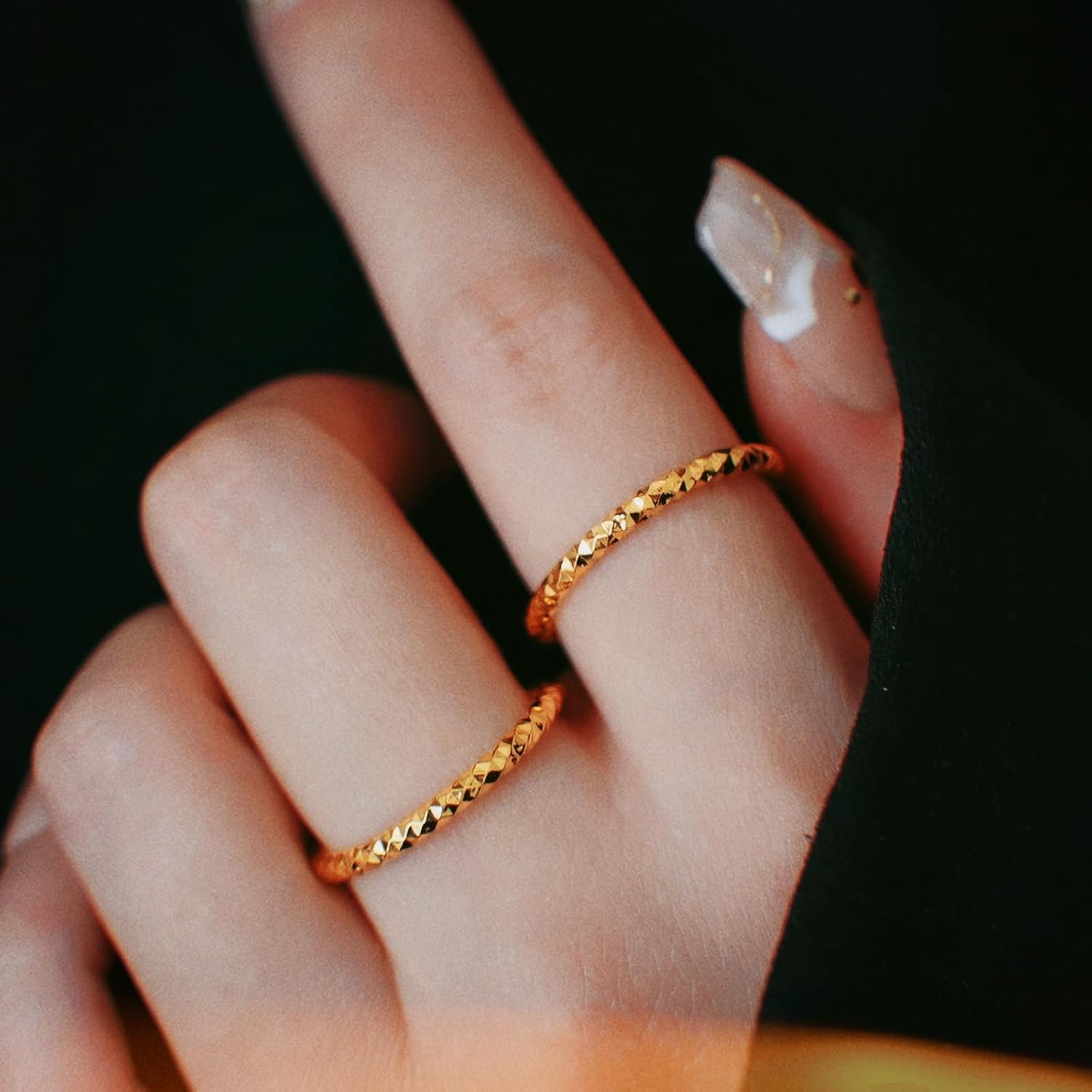 1mm Thin Twist Pinky Ring for Women,14k Gold Plated Titanium and Stainless Steel Simple Dainty Band Ring - Image 3