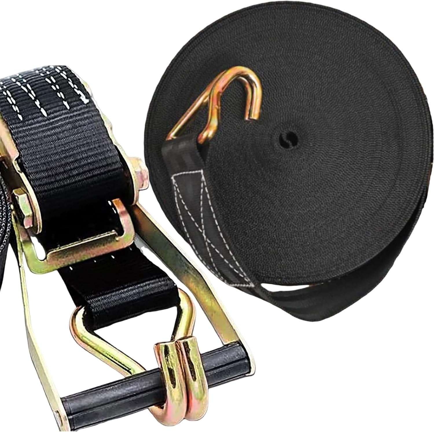 2PACK Ratchet Straps Heavy Duty, 8000 LBS Break Strength Ratchet Strap Tie Down, 2” x 40ft Black Tie-Down Ratcheting Cargo Truck Straps with Durable Double J Hook for for Truck (Black, 2IN X 40FT)