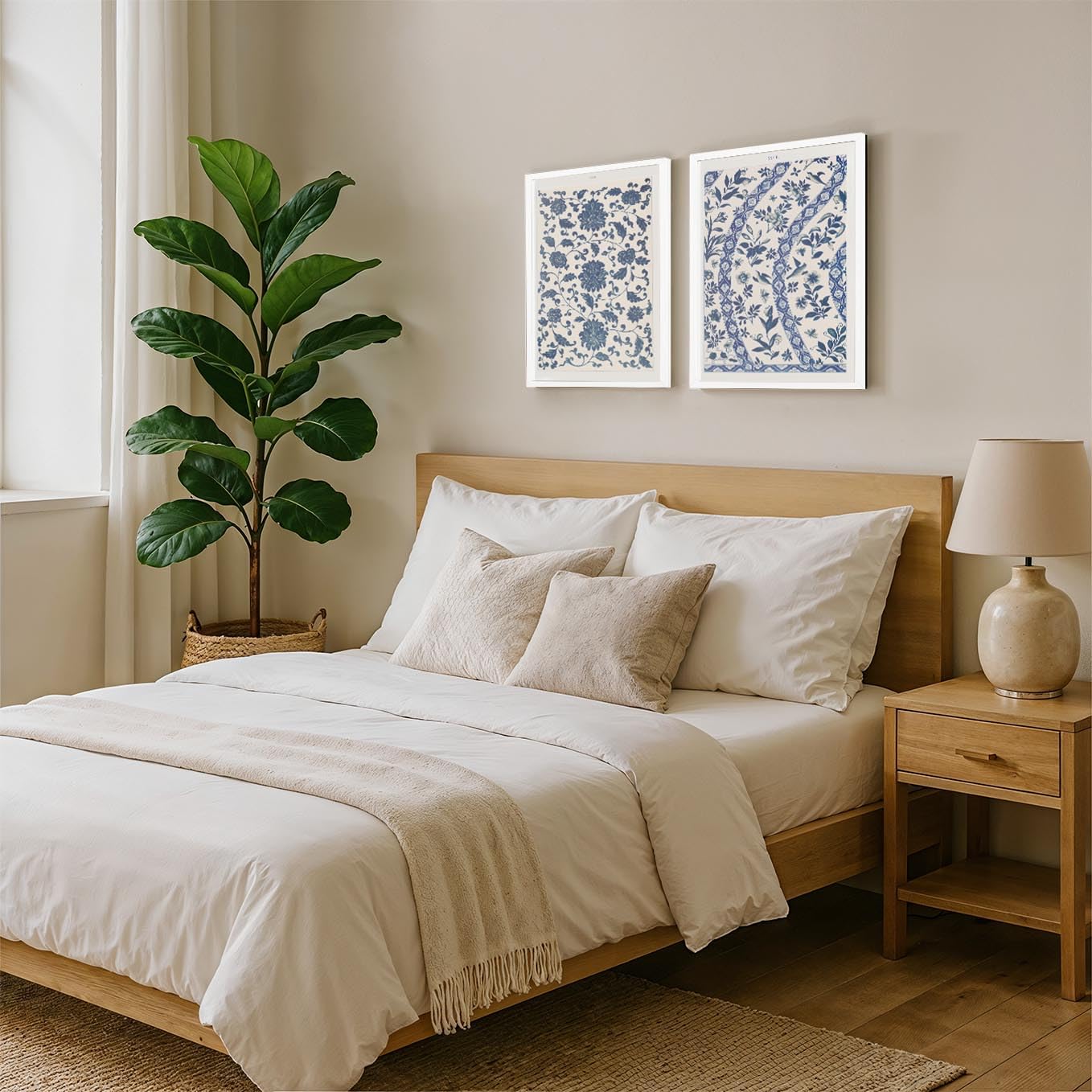 SoulAbiti Turquoise Peony Lotus Brocade Border on Ivory & Green Filigree Border on Teal Framed Wall Print Set of 2 12x18 inch White Frame Plexi-Glass Chinese Art Home Living Room Bedroom Office Décor 4