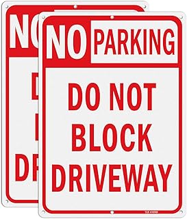T&R Large No Parking Sign Do Not Block Driveway Sign - 2 Pack - 14 x 10 Inches Rust Free .040 Aluminum Reflective - UV Protected, Waterproof and Fade Resistant - 6 Pre-drilled Holes