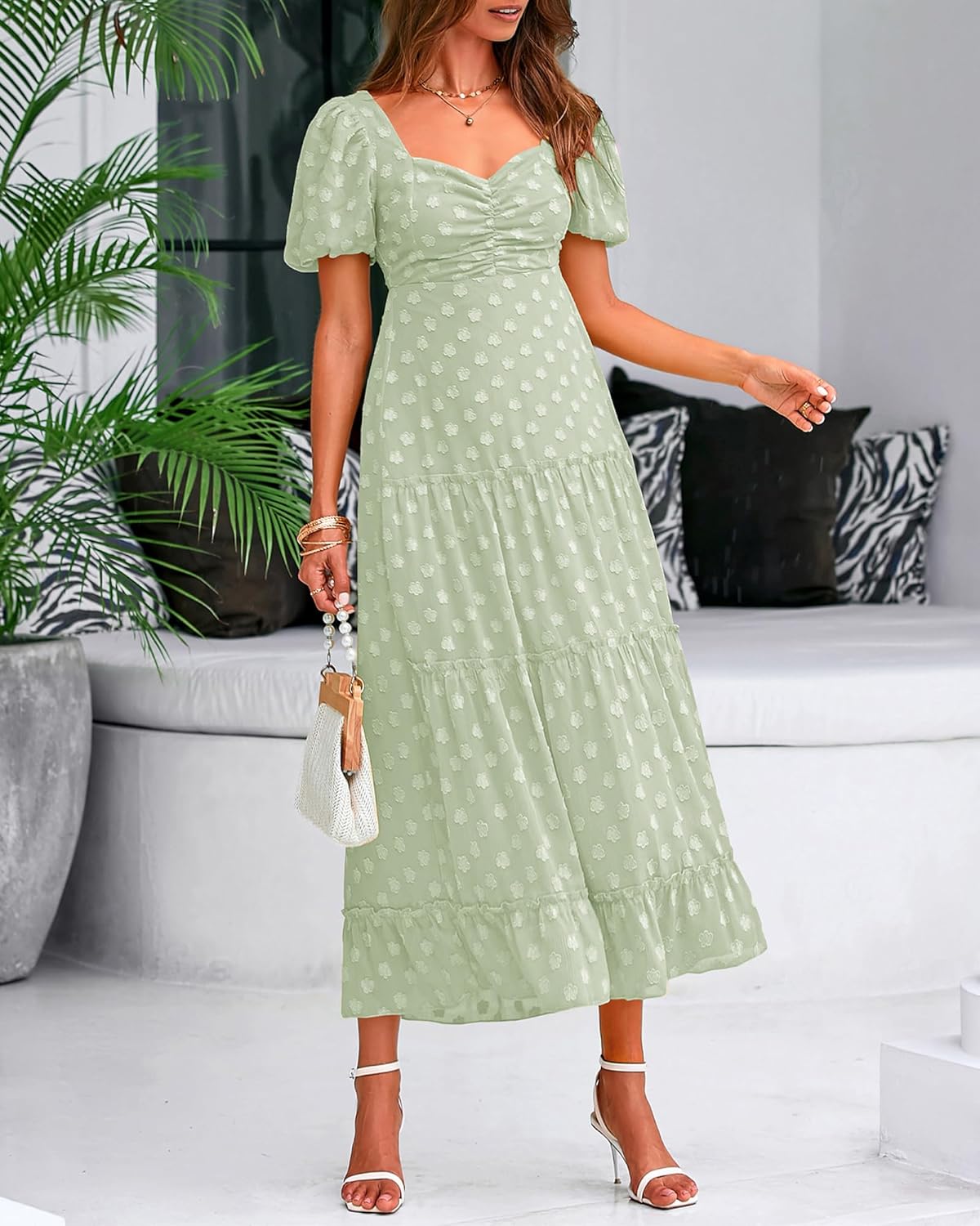 BTFBM Women's Summer Floral Dresses 2024 Casual Short Sleeve Square Neck Ruffle Long Beach Dress Loose Fit Boho Dress - Image 5