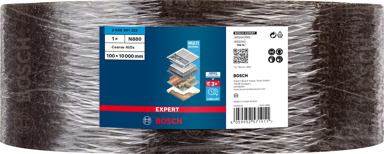 Bosch Professional 1x Expert N880 Vliesrolle (für Stahlbleche, Breite 100 mm, Länge 10 m, Grob A, Zubehör Handschleifen)