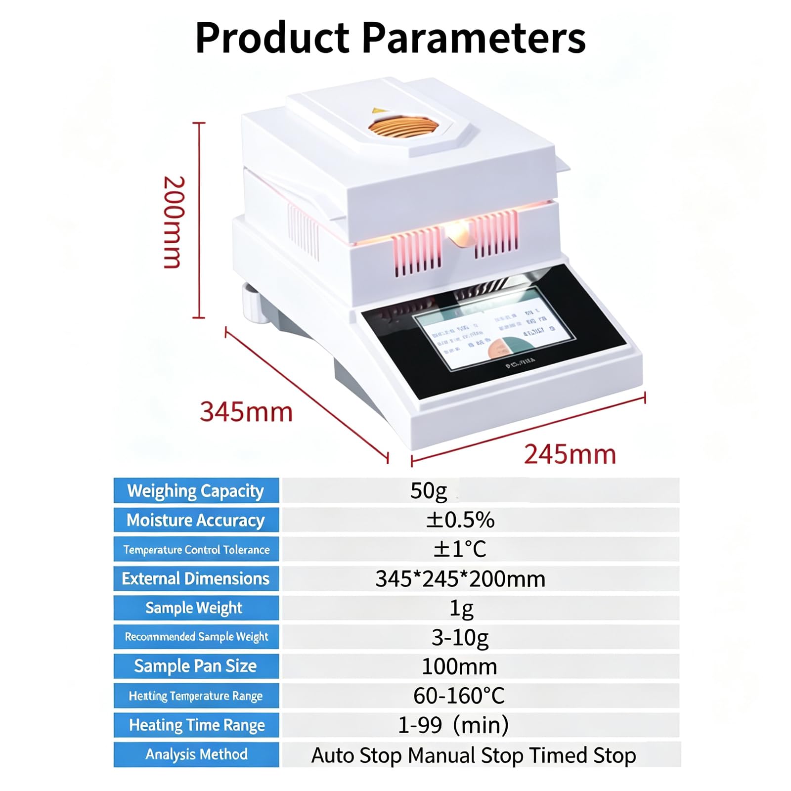 Halogenowy Tester Wilgotności, Wagosuszarka Do Ziarna 50 G, Czytelność
