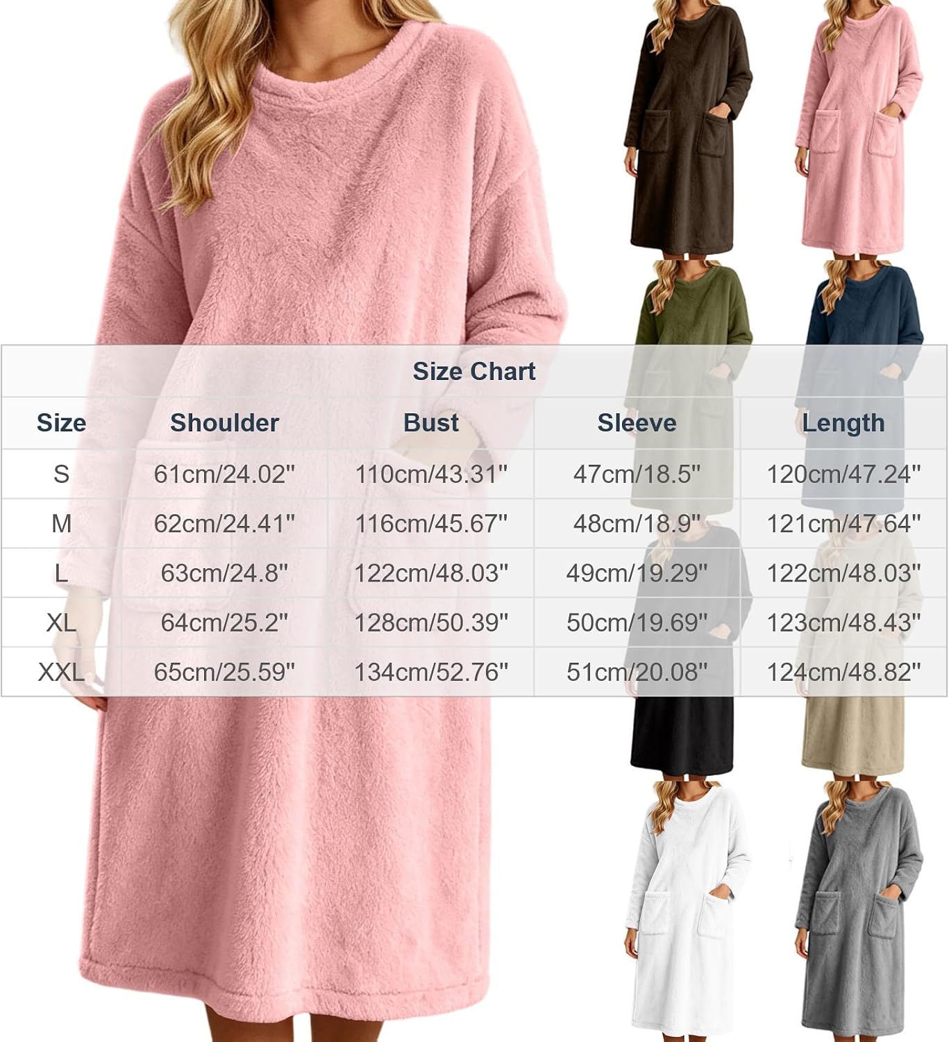 Winter Nightgown for Women Long Sleeve Maxi Plush Loose Sleepwear