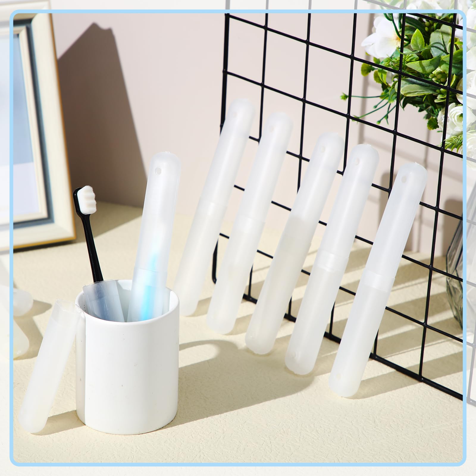 60 soportes de plástico para cepillos de dientes portátiles de viaje, funda protectora para cepillo de dientes para interiores y exteriores, viajes, hogar, camping, escuela (transparente)