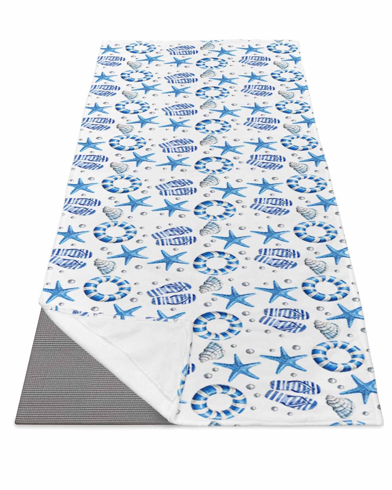 BOSIJOY Yoga Mat Towel,Ocean Starfish Pearl Flip-Flops Non Slip Sweat Absorbent Hot Yoga Towels with Corner Pockets,Seamless Marine Life Swim Ring Soft Microfiber Towel for Pilates Bikram 74
