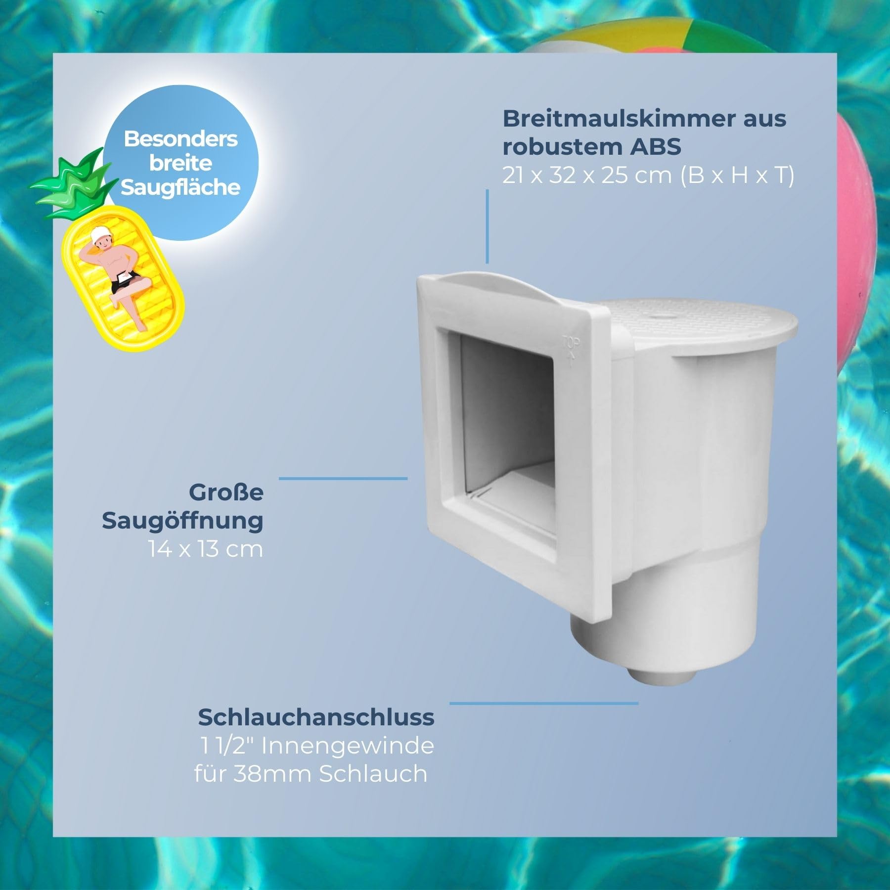 Pool Einbauskimmer I Hochwertiges Skimmer Set für Fertigbecken & Aufstellbecken I Einbau-Skimmer Pool aus ABS Kunststoff I Skimmer Set Stahlwandpool für Rund- & Ovalformbecken